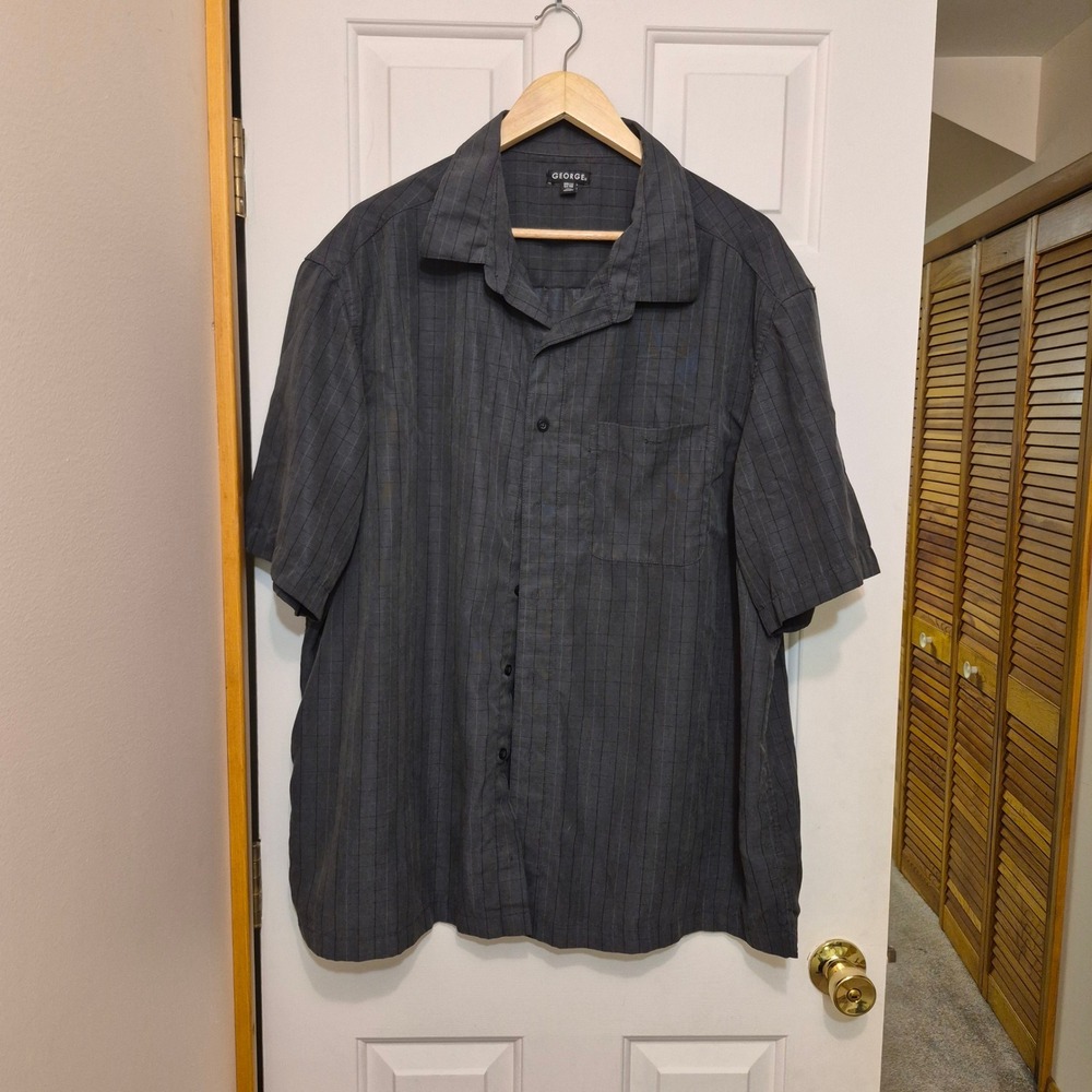 George Mens 3XL Black Plaid Short Sleeve Button Up Camp Shirt GM27Y014B Regular